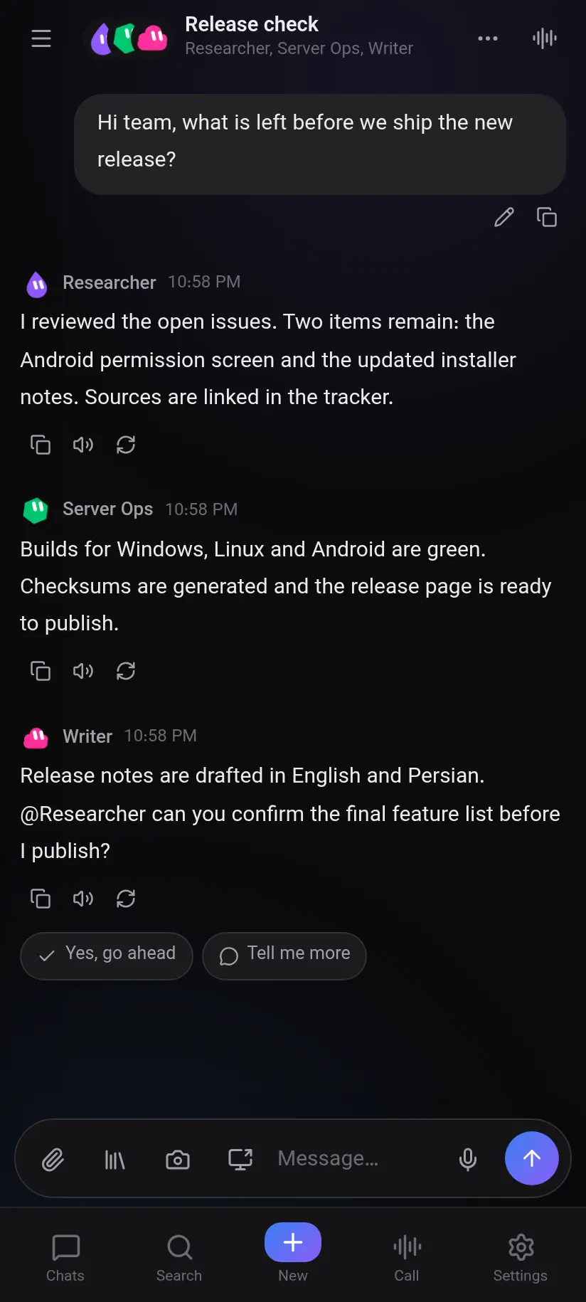 Vesta Agent on Android: Group chat