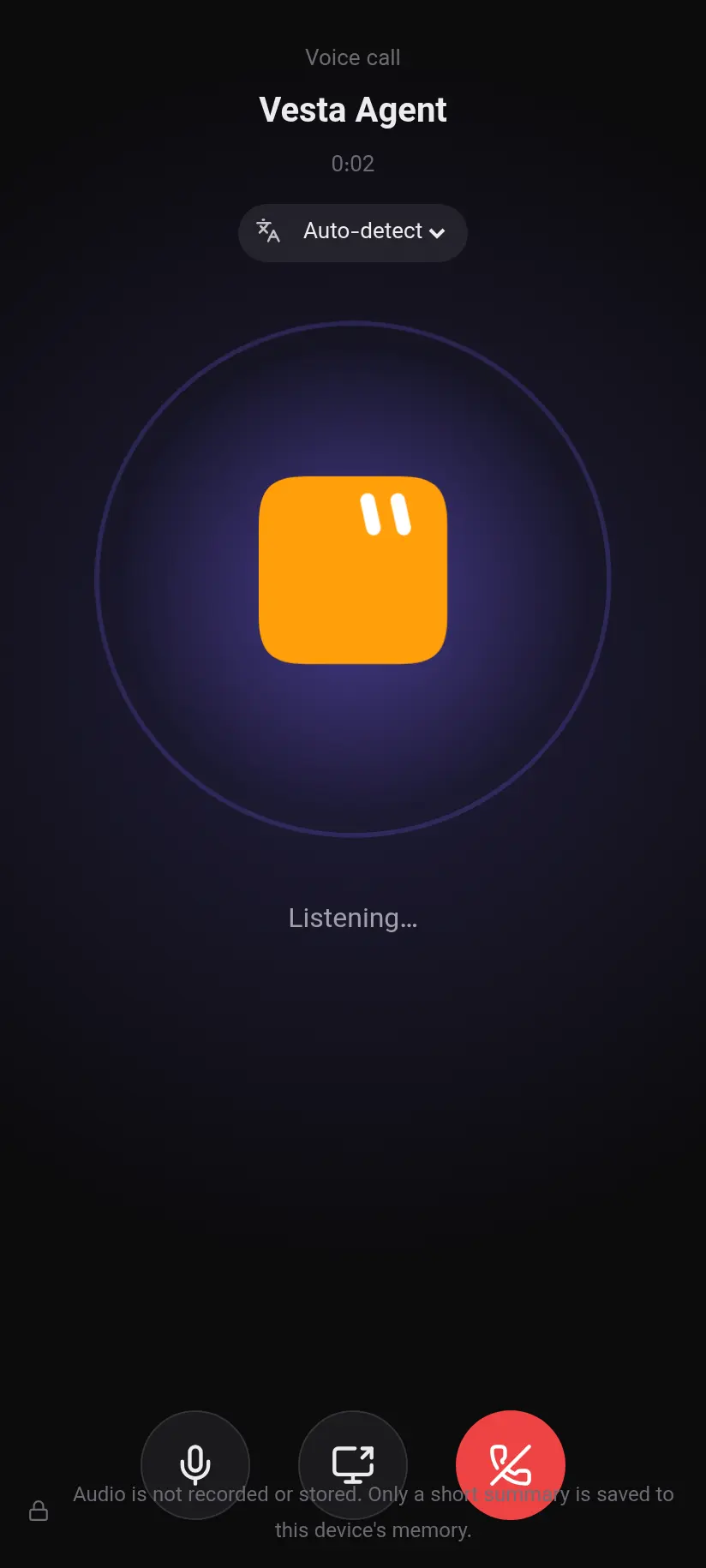 Vesta Agent on Android: Voice call