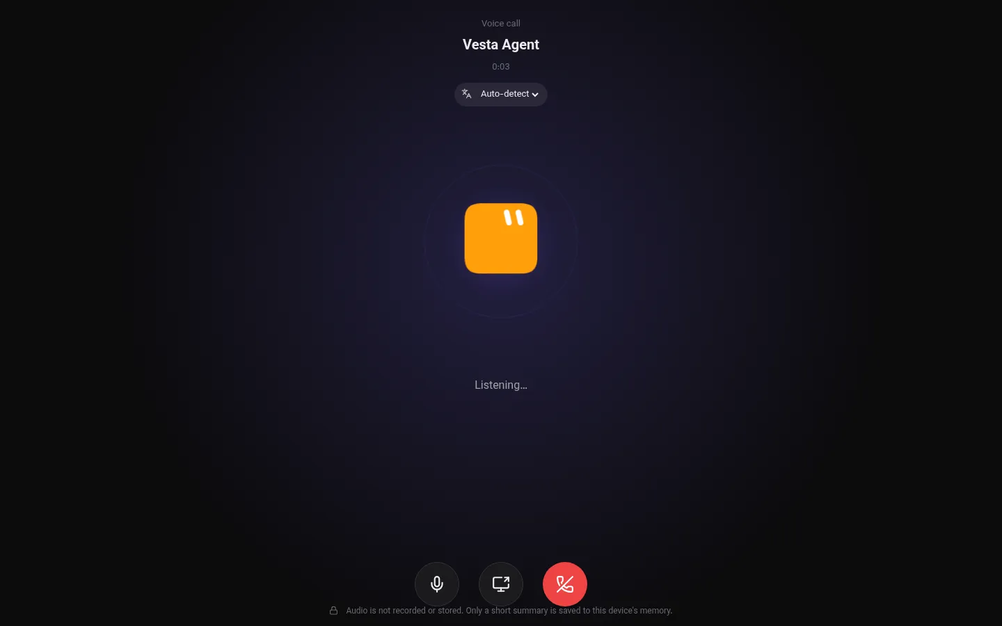 Vesta Agent voice call screen